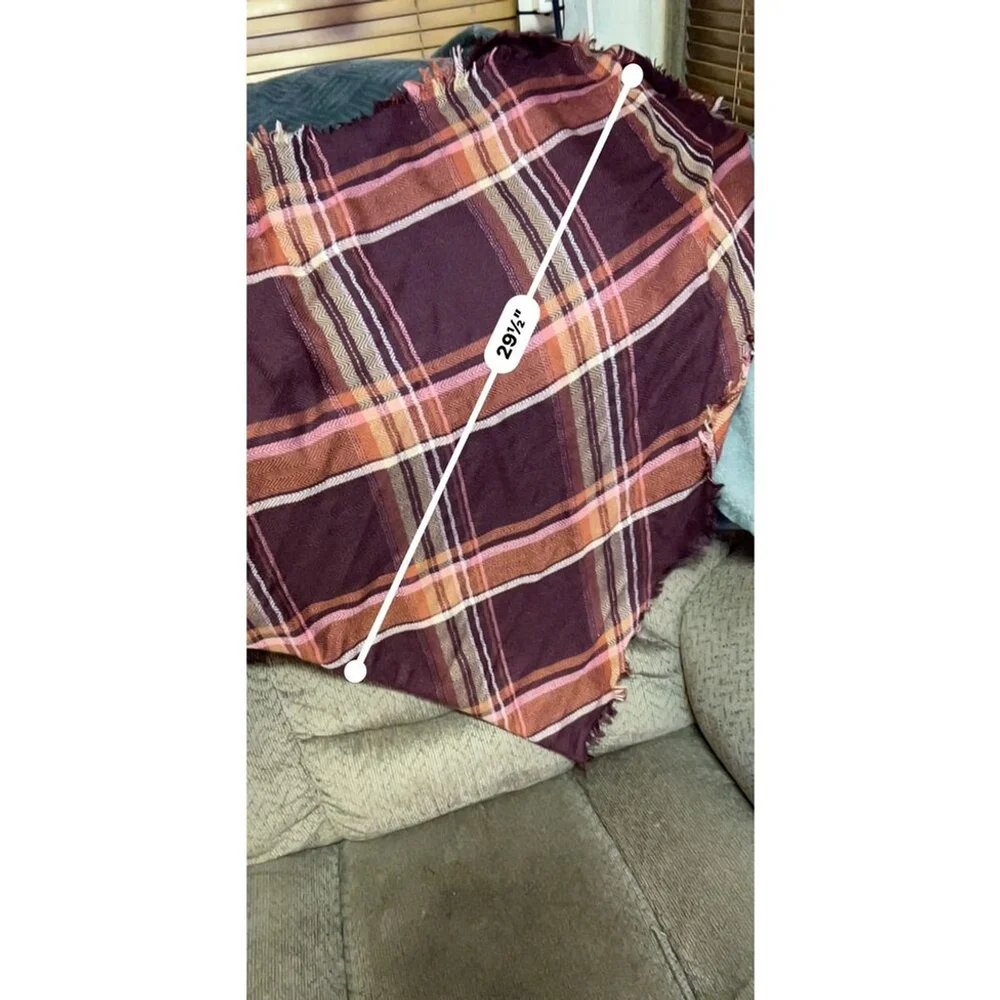 Burgundy Plaid Triangle Scarf Wool Blend